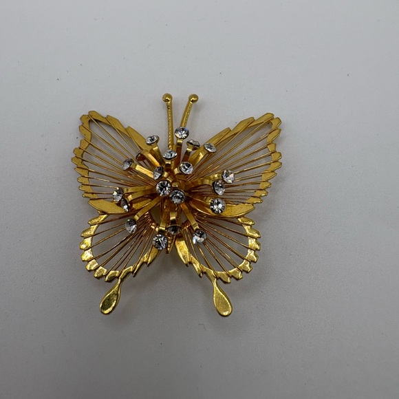 Jewelry - Vintage Gold-Tone Butterfly Brooch – Rhinestone Crystal Accents – Statement Pin